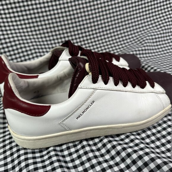 Moncler Ms. Moncler Angeline White Leather Sneaker Maroon Red Accent EU 40 US 10 - Picture 3 of 6